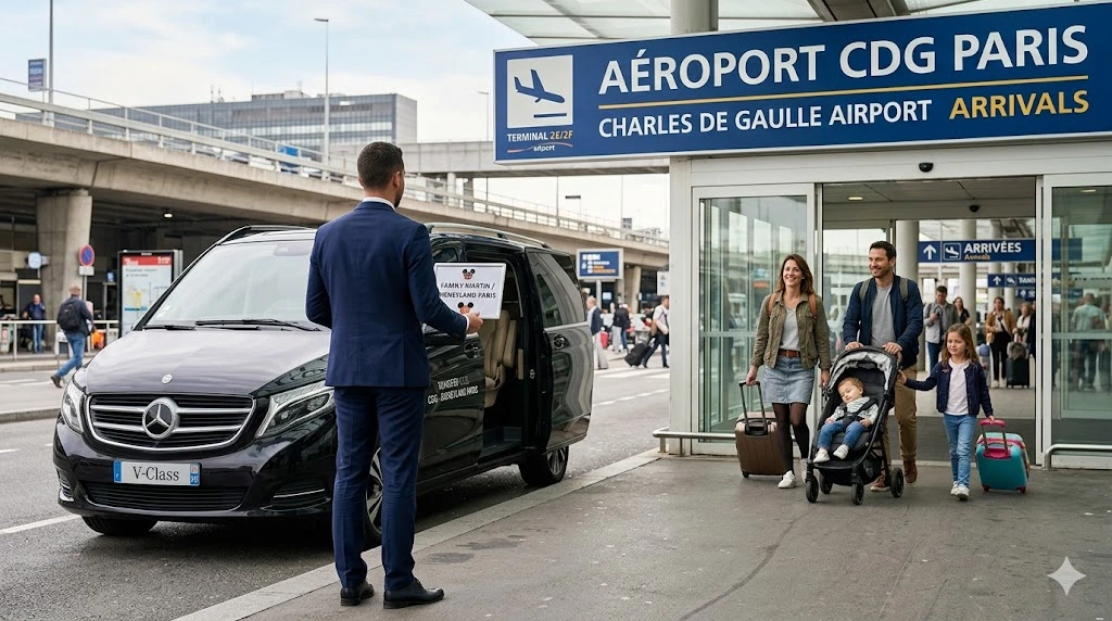 Transfert CDG Disneyland Paris van Mercedes famille